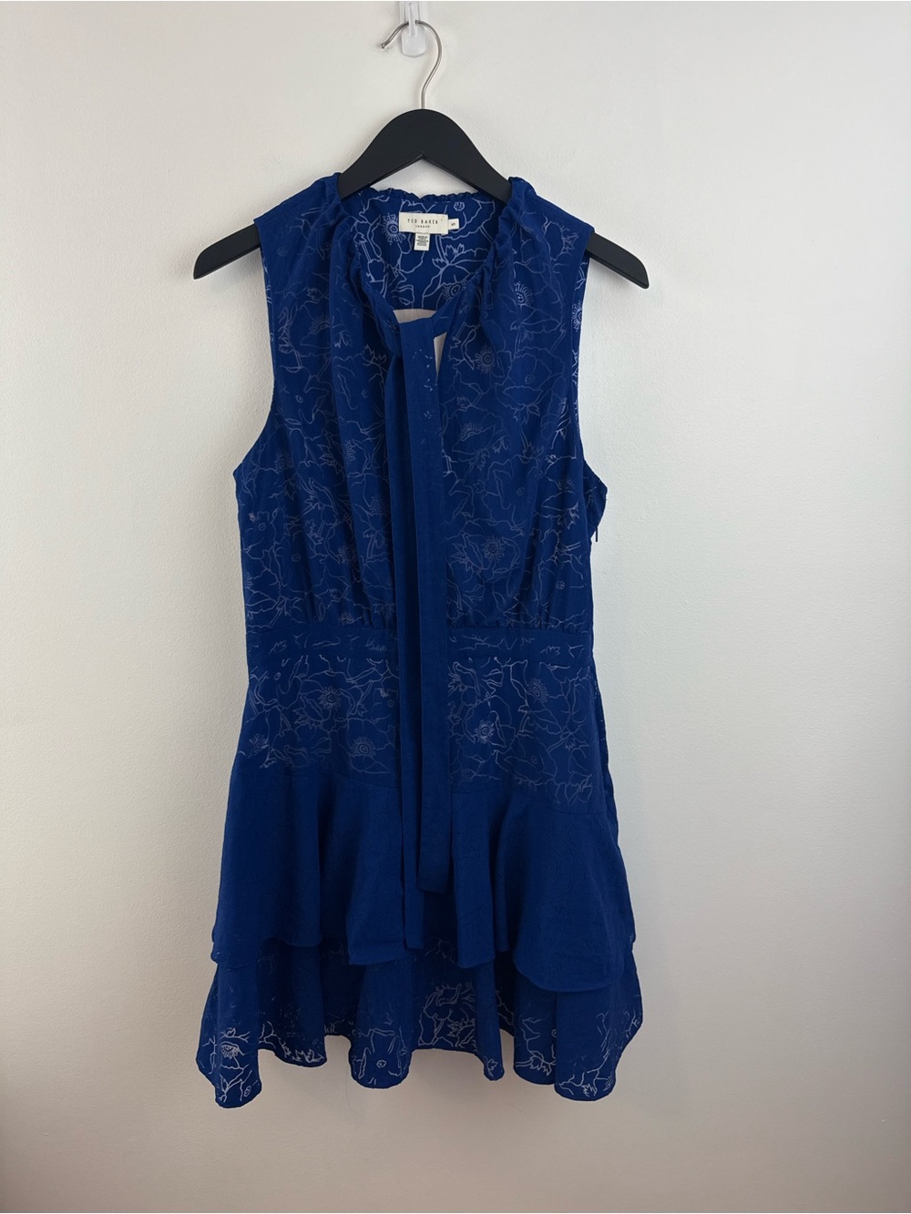 TED BAKER Timmia Asymmetric Tiered Mini Dress. Cobalt blue. Size XL - Picture 8 of 11